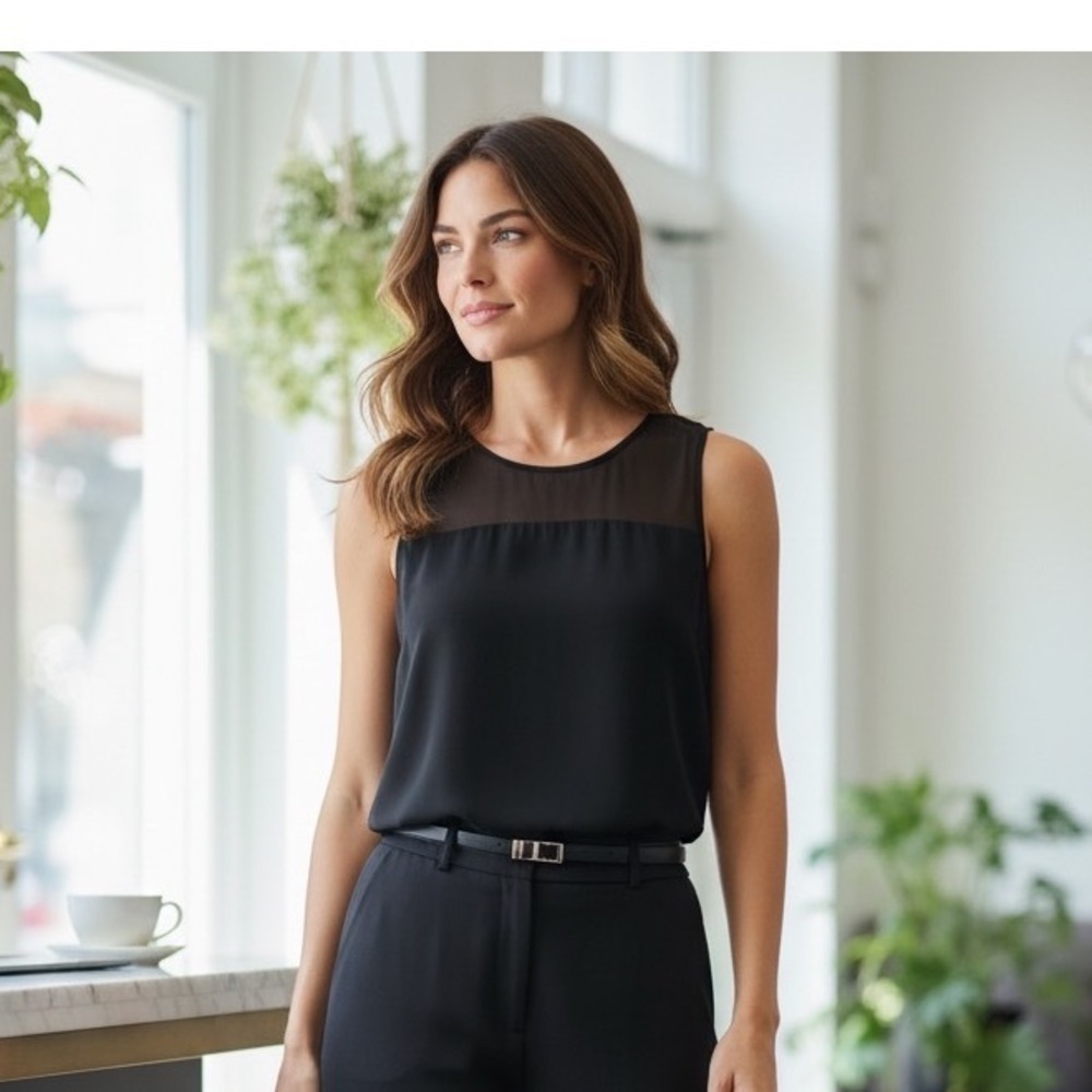 Classiques Entier Womens Silk Sheer Mesh Inset‎ Tank Black Professional Classy M
